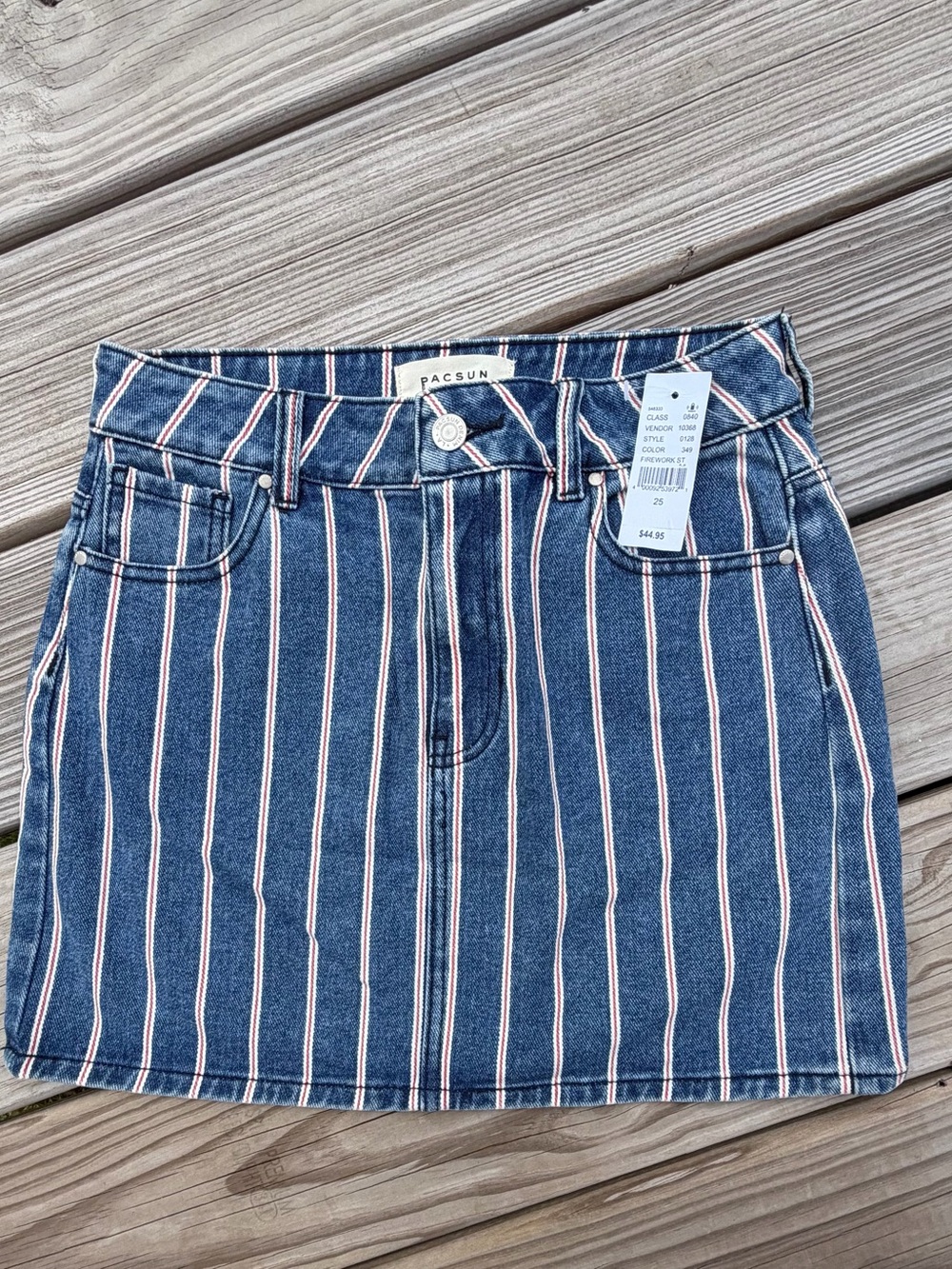 PacSun Blue Denim Mini Skirt with White & Pink Pinstripes